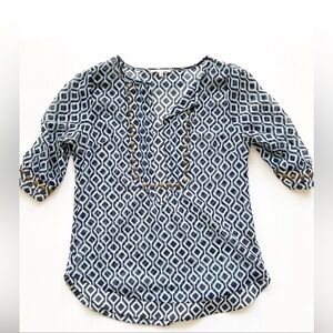 Stitch fix 41Hawthorne Geometric Blouse Blue Gold Size XL